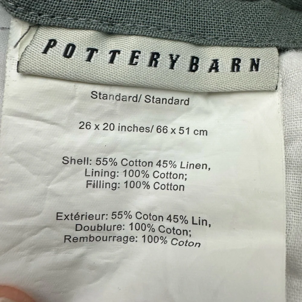 Pair Of POTTERY BARN PICK-STITCH HANDCRAFTED COTTON LINEN QUILTED SHAMS‎ 26”x21”